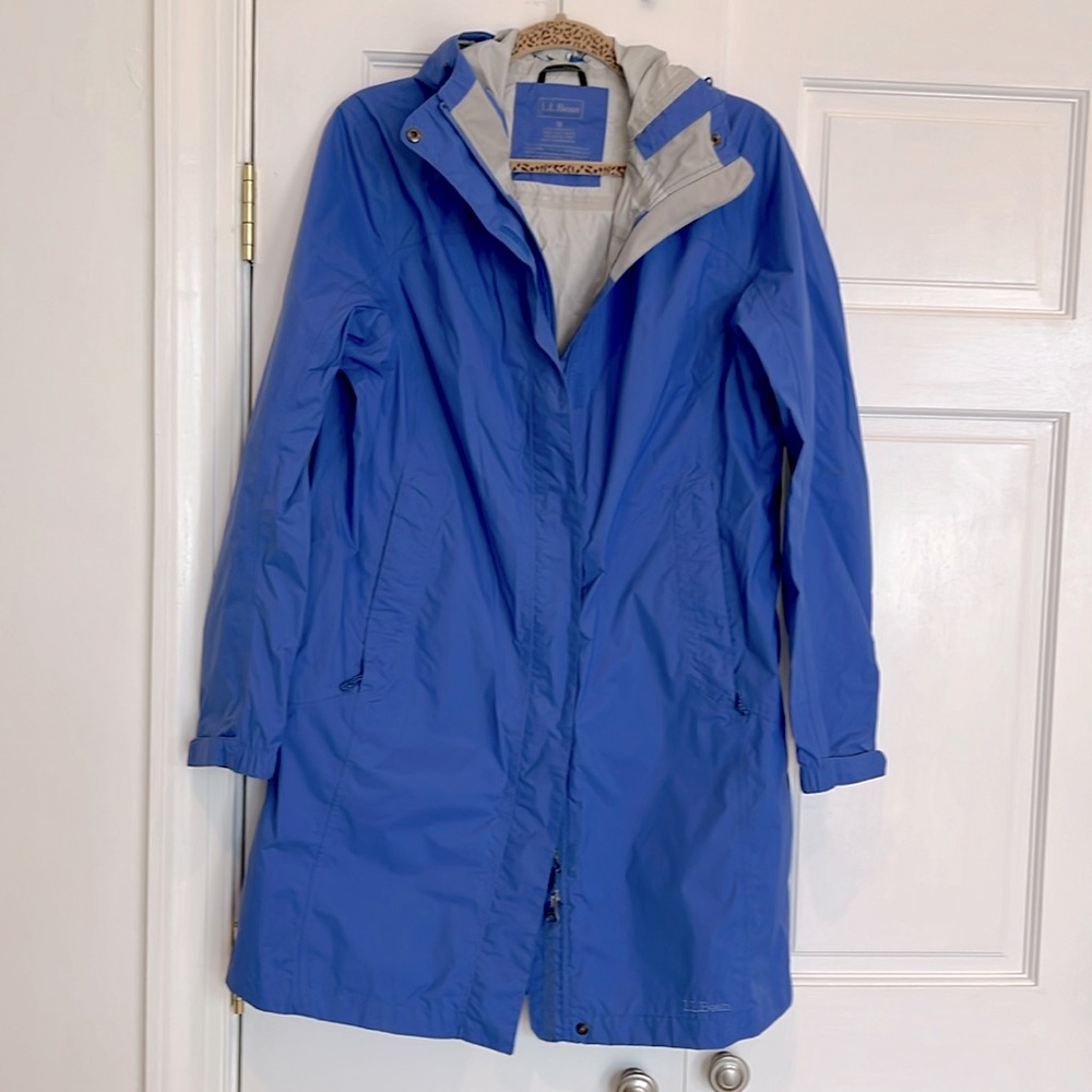 LL Bean M Rain Trench Coat windbreaker Periwinkle Blue